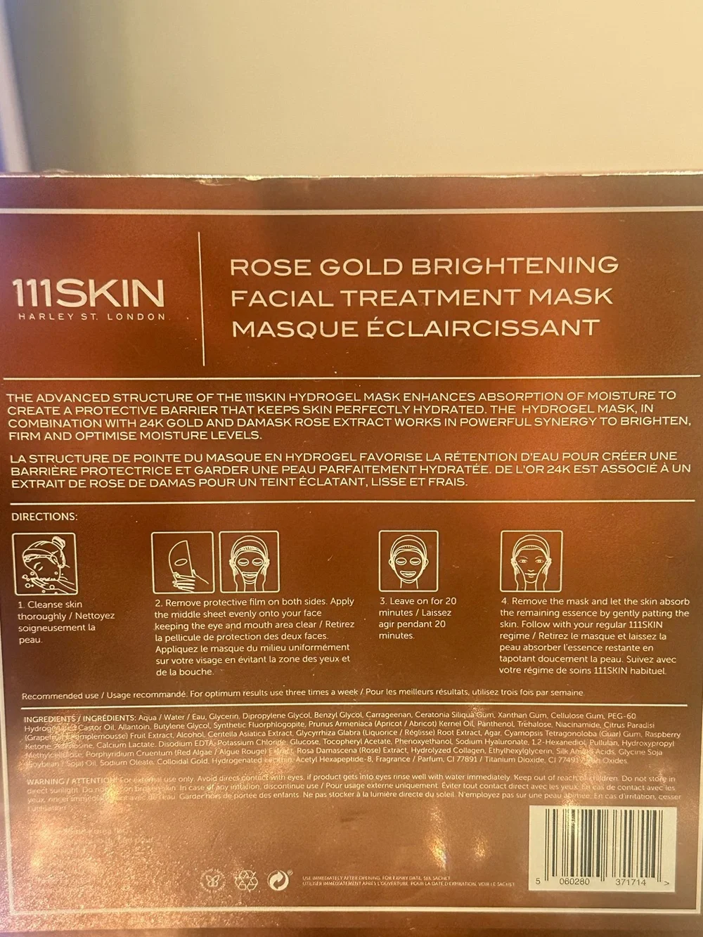 111SKIN Rose Gold Brightening Facial Treatment Masks 5 Pack 24K Gold Hydrogel